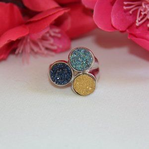 Sterling Silver Triple-Drusy Ring Size 8
